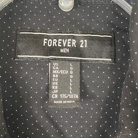 Men’s Forever 21 Black & White Micro Polka Dot Long Sleeve Button Up Dress Shirt - Picture 3 of 3